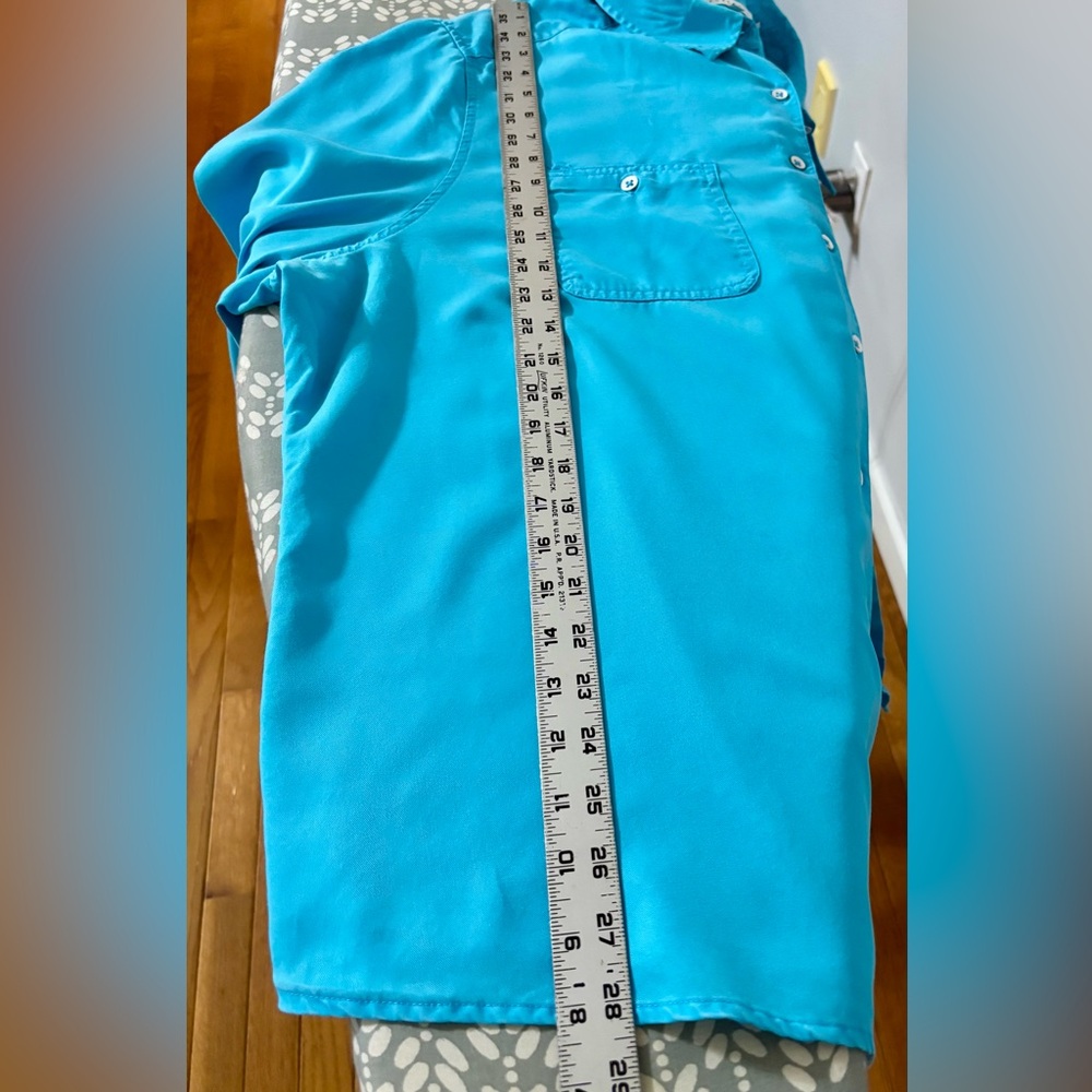 FOXCROFT Womens Turquoise Button Down 100% Tencel Shirt 20W Plus Front Pockets - Picture 9 of 13